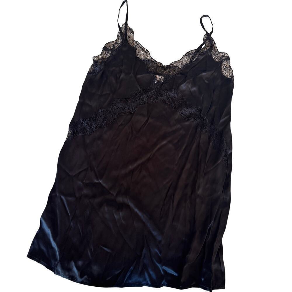 New Black Satin & Lace slip dress LBD nwt silky satin mini adjustable NWT anine
